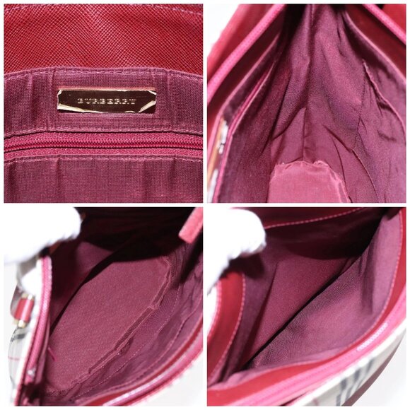 BURBERRY Nova Check Shoulder Bag Canvas Beige Red Auth 90761 - Picture 15 of 16